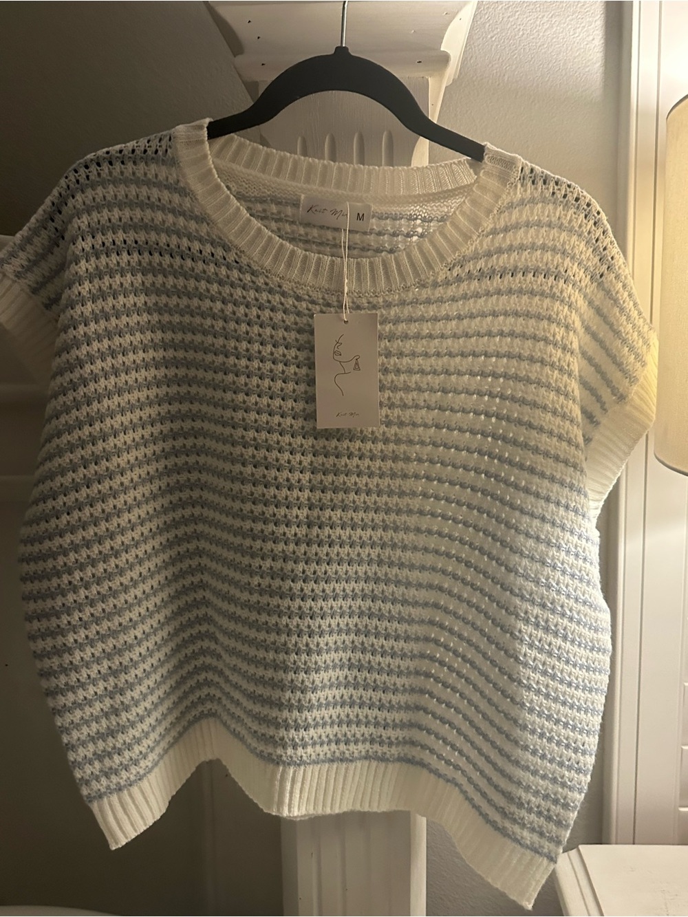 SHEIN Light Blue & White Striped Short-Sleeve Knit Sweater